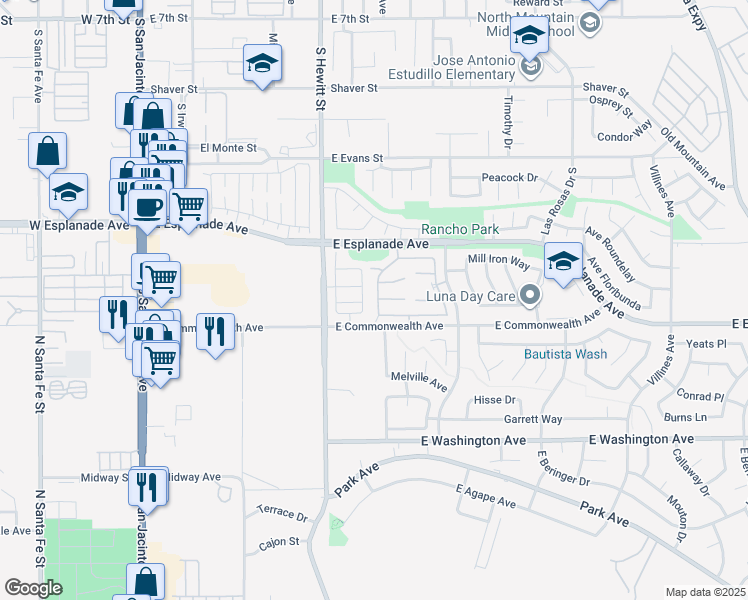 map of restaurants, bars, coffee shops, grocery stores, and more near 1704 Ametista Drive in San Jacinto