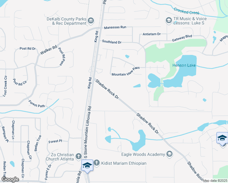 map of restaurants, bars, coffee shops, grocery stores, and more near 5586 Shadow Rock Drive in Lithonia