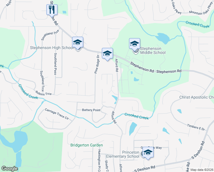 map of restaurants, bars, coffee shops, grocery stores, and more near 840 Tradd Court in Stone Mountain
