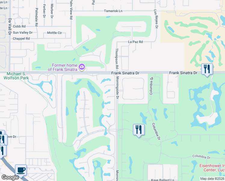 map of restaurants, bars, coffee shops, grocery stores, and more near 103 Waterford Circle in Rancho Mirage