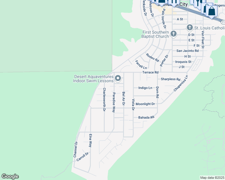 map of restaurants, bars, coffee shops, grocery stores, and more near 38309 Paradise Way in Cathedral City