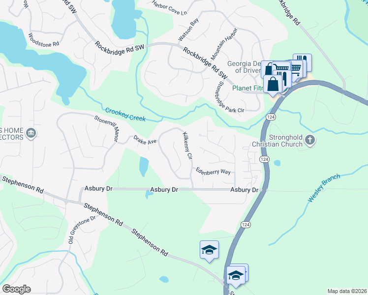 map of restaurants, bars, coffee shops, grocery stores, and more near 825 Kilkenny Circle in Lithonia