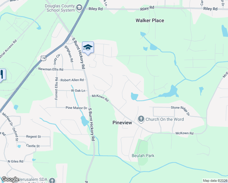 map of restaurants, bars, coffee shops, grocery stores, and more near 1280 12 Oaks Drive in Douglasville