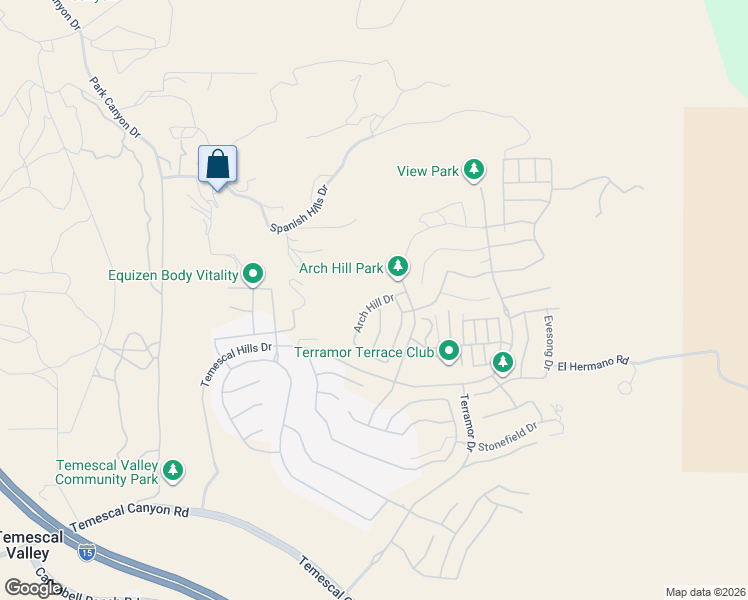 map of restaurants, bars, coffee shops, grocery stores, and more near 11357 Siesta Lane in Corona