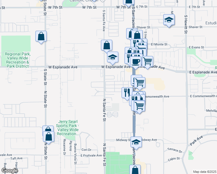 map of restaurants, bars, coffee shops, grocery stores, and more near 75 South San Jacinto Avenue in San Jacinto