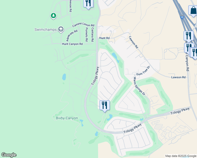 map of restaurants, bars, coffee shops, grocery stores, and more near 24033 Watercress Drive in Corona