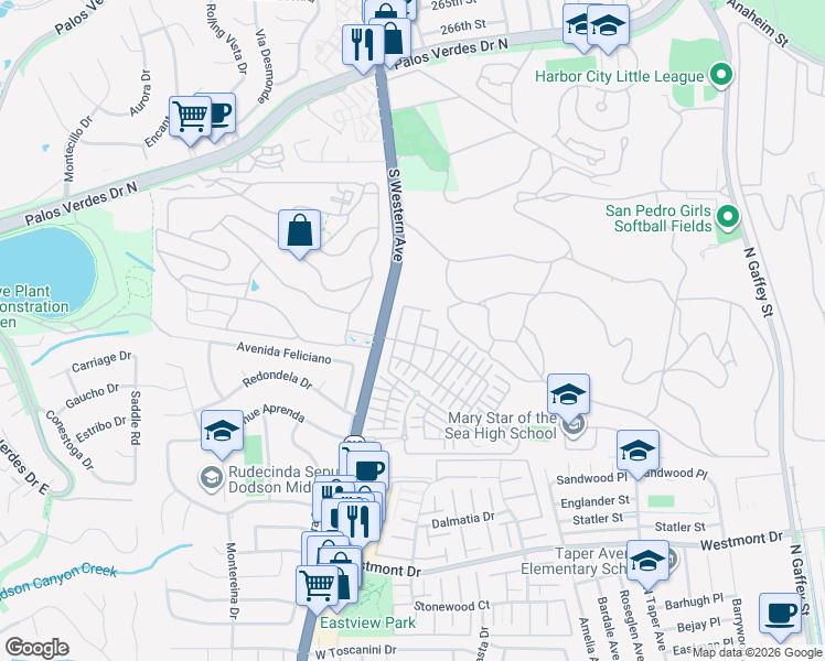 map of restaurants, bars, coffee shops, grocery stores, and more near 27553 Upton Terrace in Los Angeles