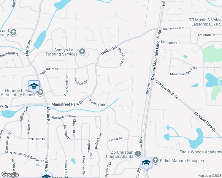 map of restaurants, bars, coffee shops, grocery stores, and more near 850 Greenhedge Drive in Stone Mountain
