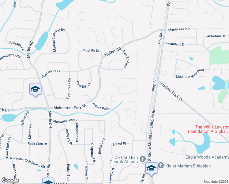 map of restaurants, bars, coffee shops, grocery stores, and more near 850 Greenhedge Drive in Stone Mountain