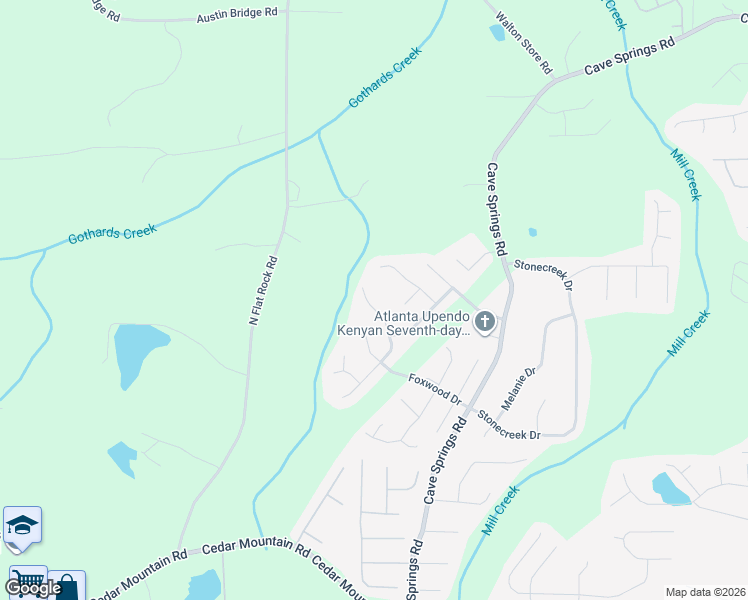 map of restaurants, bars, coffee shops, grocery stores, and more near 1262 Waterton Trail in Douglasville