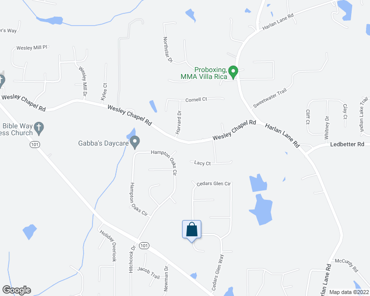 map of restaurants, bars, coffee shops, grocery stores, and more near 625 Wesley Chapel Rd in Villa Rica