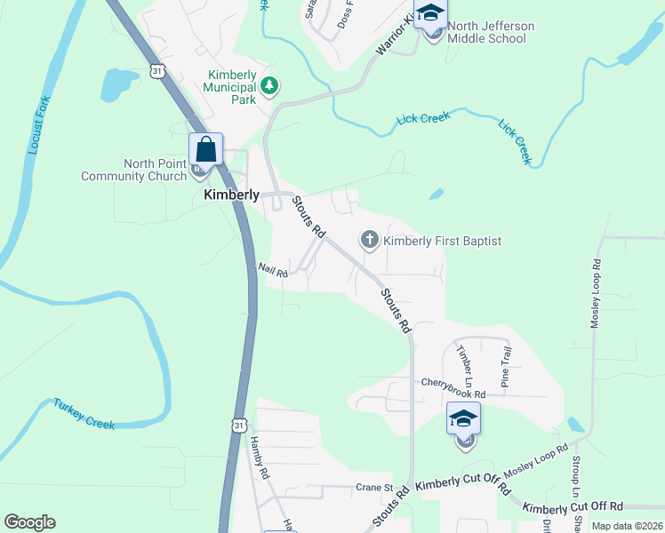 map of restaurants, bars, coffee shops, grocery stores, and more near 9126 Stouts Road in Kimberly