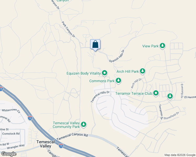 map of restaurants, bars, coffee shops, grocery stores, and more near 11257 Finders Court in Corona