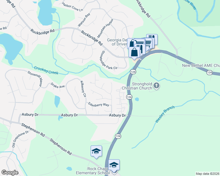 map of restaurants, bars, coffee shops, grocery stores, and more near 781 Edenberry Lane in Lithonia