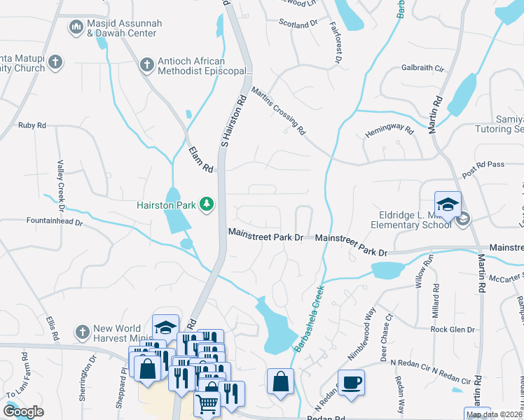 map of restaurants, bars, coffee shops, grocery stores, and more near 809 Arbor Hill Drive in Stone Mountain