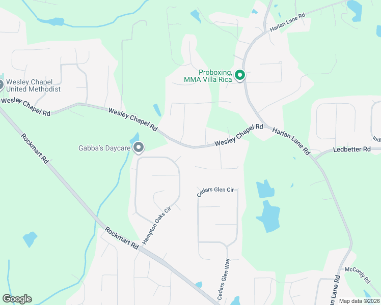 map of restaurants, bars, coffee shops, grocery stores, and more near 625 Wesley Chapel Road in Villa Rica