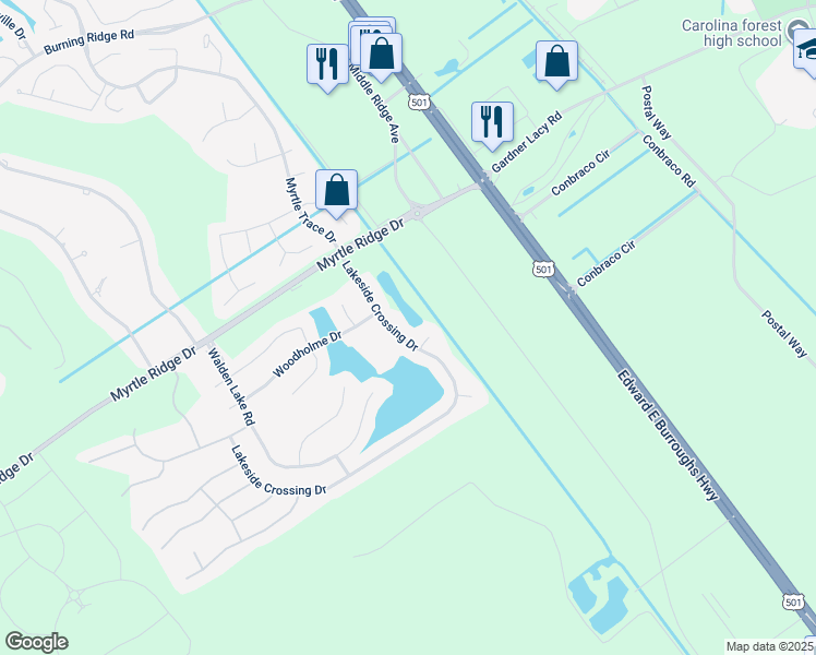map of restaurants, bars, coffee shops, grocery stores, and more near 809 Windemere Court in Conway