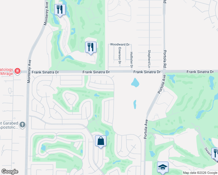 map of restaurants, bars, coffee shops, grocery stores, and more near 73711 Sawmill Canyon Way in Palm Desert