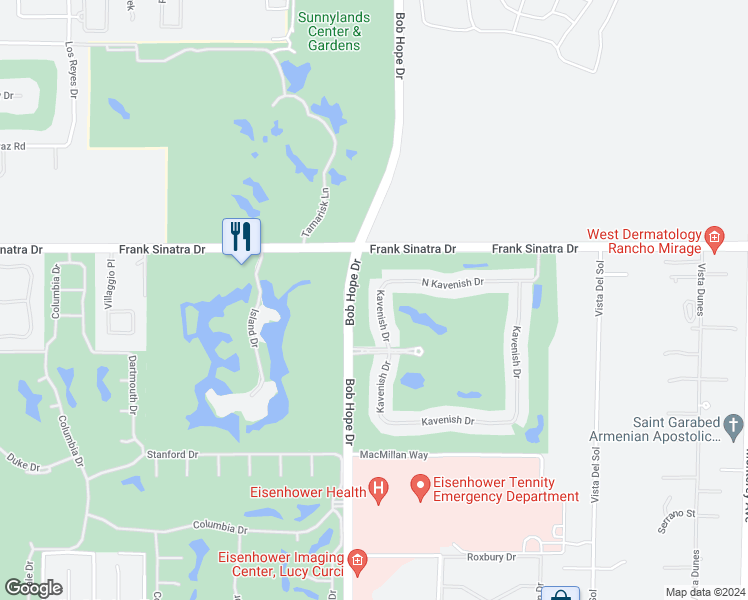 map of restaurants, bars, coffee shops, grocery stores, and more near 31 North Kavenish Drive in Rancho Mirage