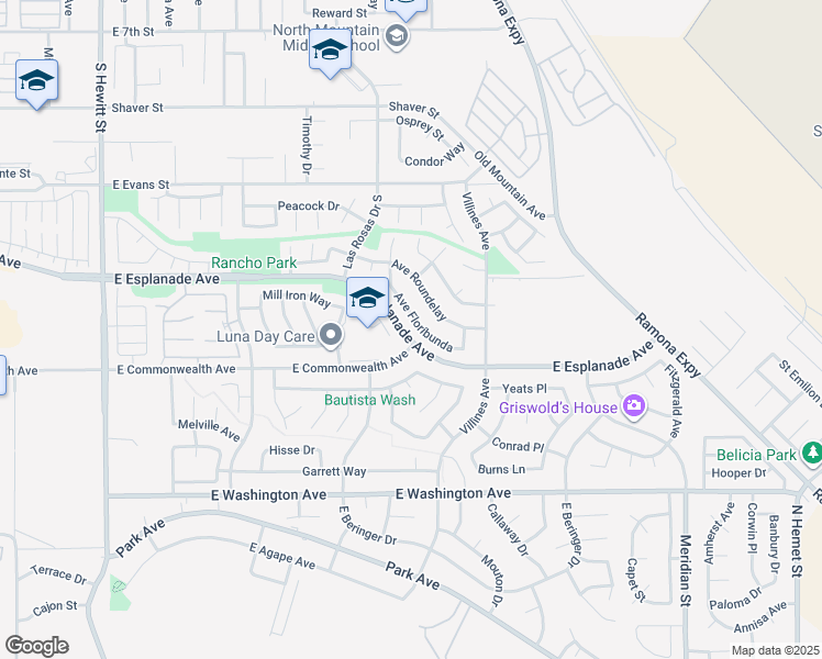map of restaurants, bars, coffee shops, grocery stores, and more near 1263 Avenue Floribunda in San Jacinto
