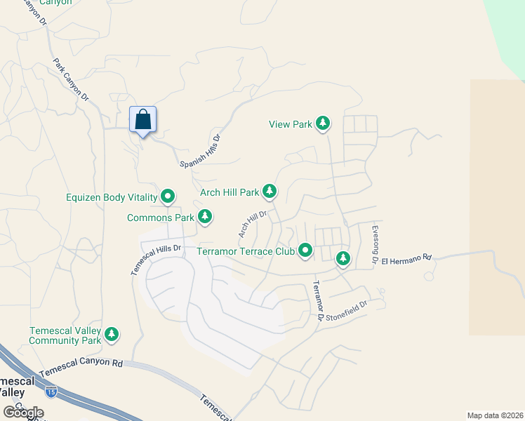 map of restaurants, bars, coffee shops, grocery stores, and more near 11560 Arch Hill Drive in Temescal Valley