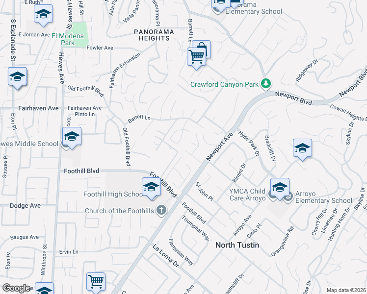 map of restaurants, bars, coffee shops, grocery stores, and more near 13152 Saint Thomas Drive in Santa Ana