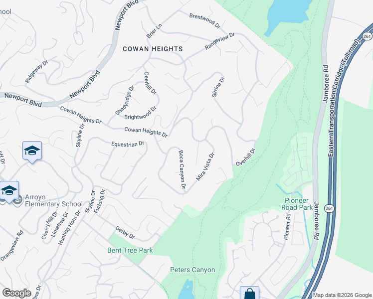 map of restaurants, bars, coffee shops, grocery stores, and more near 10422 Boca Canyon Drive in Santa Ana