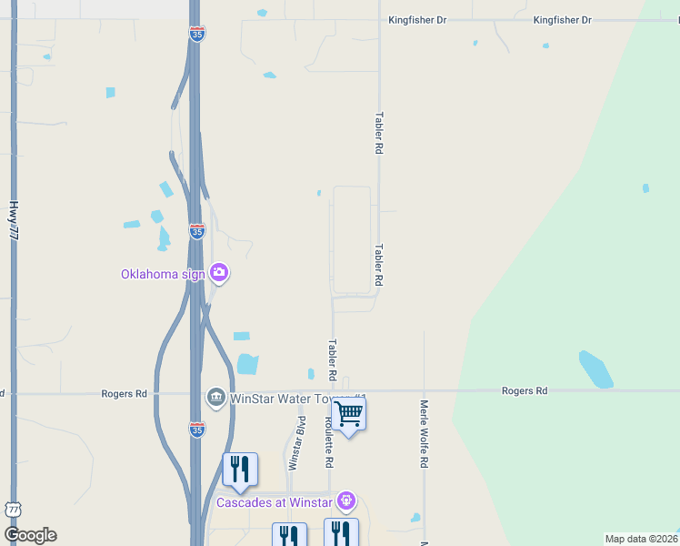 map of restaurants, bars, coffee shops, grocery stores, and more near 20758 Tabler Road in Thackerville
