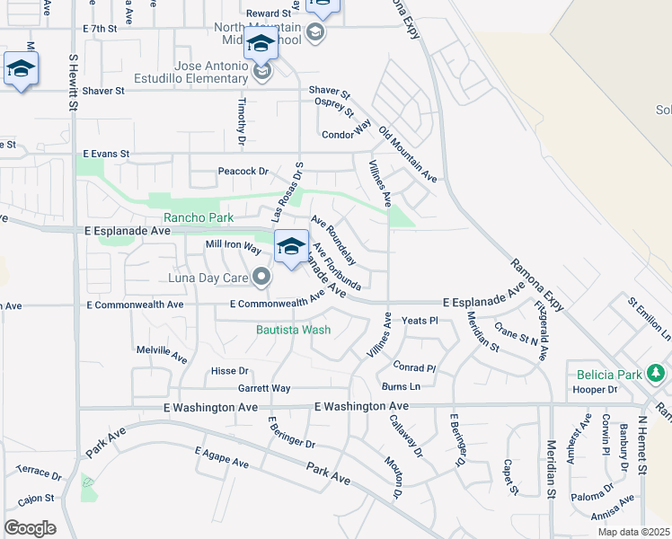 map of restaurants, bars, coffee shops, grocery stores, and more near 1252 Avenue Floribunda in San Jacinto