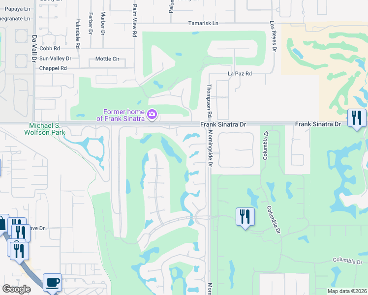 map of restaurants, bars, coffee shops, grocery stores, and more near 4 Hampton Court in Rancho Mirage