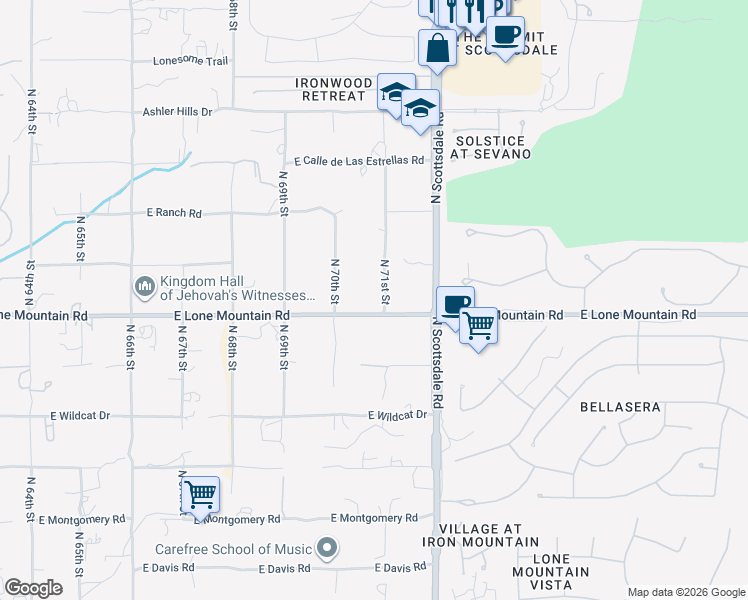 map of restaurants, bars, coffee shops, grocery stores, and more near 7042 East Lone Mountain Road in Scottsdale