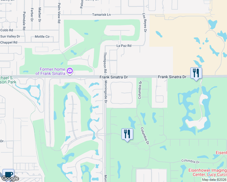 map of restaurants, bars, coffee shops, grocery stores, and more near 102 Waterford Circle in Rancho Mirage
