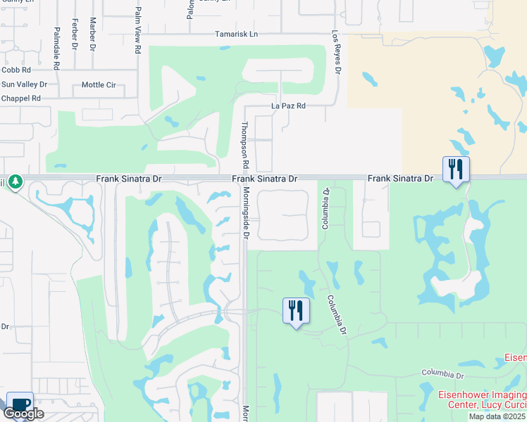 map of restaurants, bars, coffee shops, grocery stores, and more near 102 Waterford Circle in Rancho Mirage