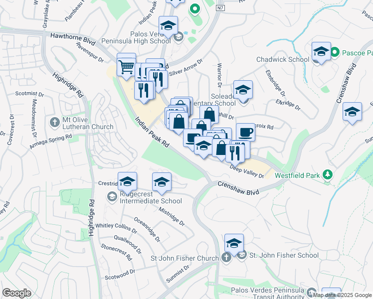 map of restaurants, bars, coffee shops, grocery stores, and more near 550 Deep Valley Drive in Rolling Hills Estates