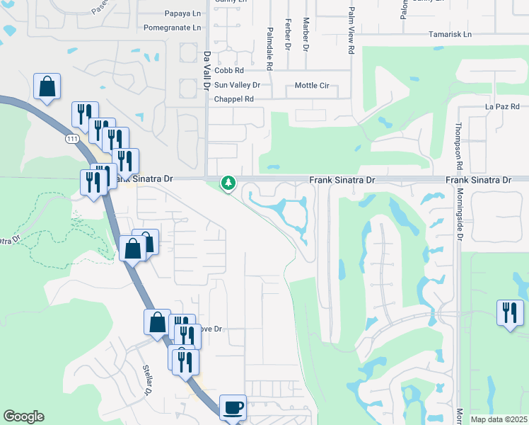 map of restaurants, bars, coffee shops, grocery stores, and more near 38 Tennis Club Drive in Rancho Mirage
