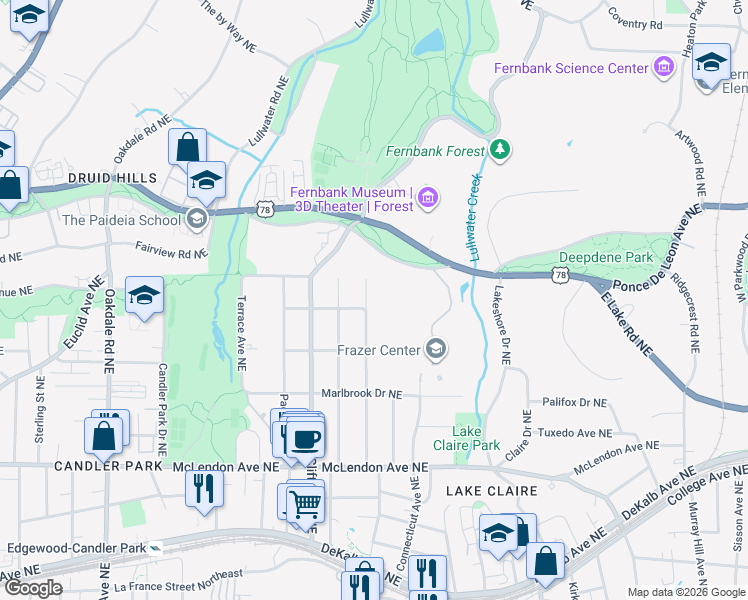 map of restaurants, bars, coffee shops, grocery stores, and more near 605 Harold Avenue Northeast in Atlanta