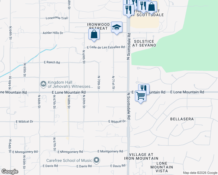 map of restaurants, bars, coffee shops, grocery stores, and more near 7042 East Lone Mountain Road in Scottsdale