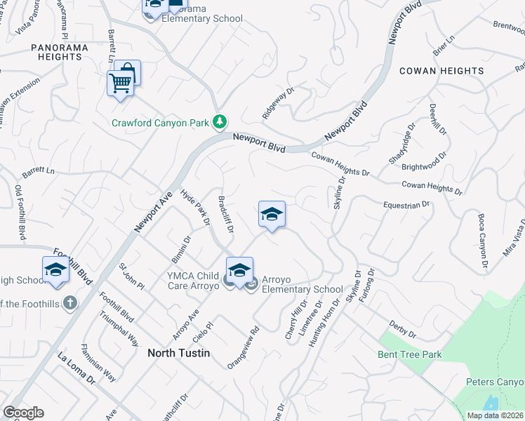 map of restaurants, bars, coffee shops, grocery stores, and more near 1212 Camden Drive in Santa Ana