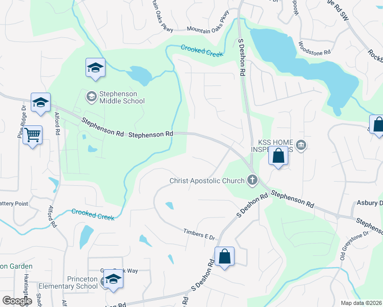 map of restaurants, bars, coffee shops, grocery stores, and more near 6848 Timberhead Way in Lithonia