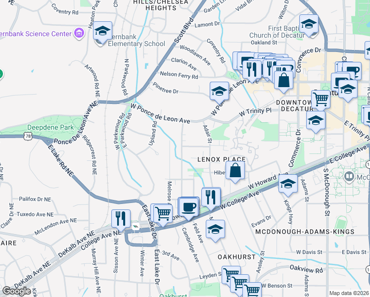 map of restaurants, bars, coffee shops, grocery stores, and more near 428 Drexel Avenue in Decatur