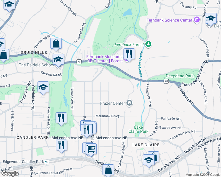 map of restaurants, bars, coffee shops, grocery stores, and more near 605 Harold Avenue Northeast in Atlanta