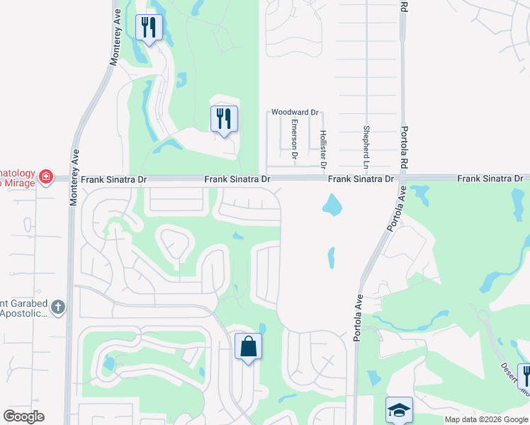 map of restaurants, bars, coffee shops, grocery stores, and more near 73711 Sawmill Canyon Way in Palm Desert