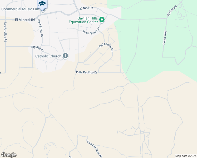 map of restaurants, bars, coffee shops, grocery stores, and more near Valle Pacifico Drive in Riverside County