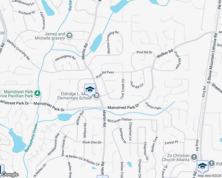 map of restaurants, bars, coffee shops, grocery stores, and more near 5162 Twin Hickory Court in Stone Mountain