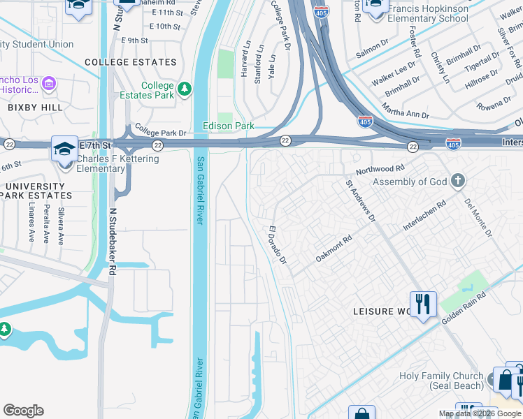 map of restaurants, bars, coffee shops, grocery stores, and more near 13220 Nassau Drive in Seal Beach