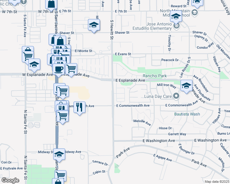 map of restaurants, bars, coffee shops, grocery stores, and more near 1646 Wisteria Drive in San Jacinto