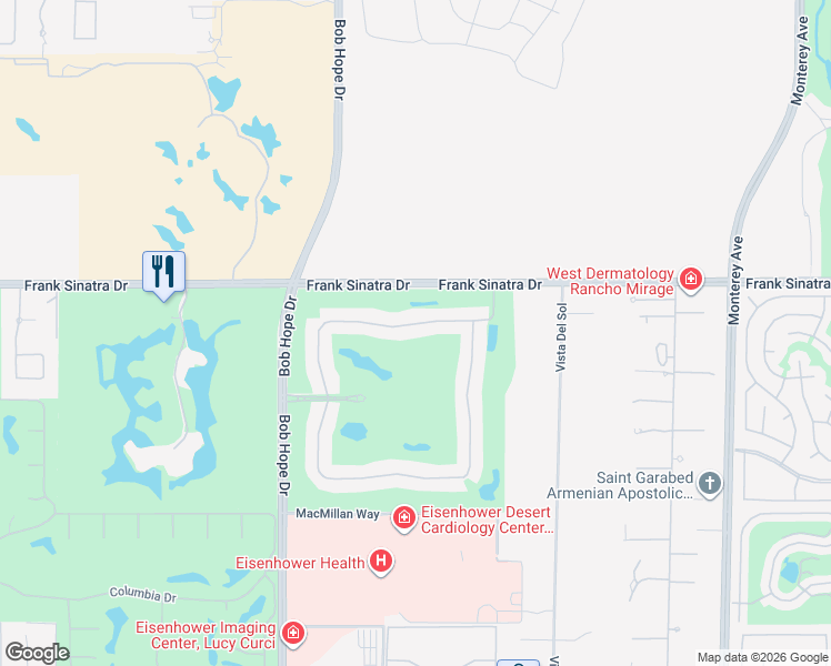 map of restaurants, bars, coffee shops, grocery stores, and more near 68 North Kavenish Drive in Rancho Mirage