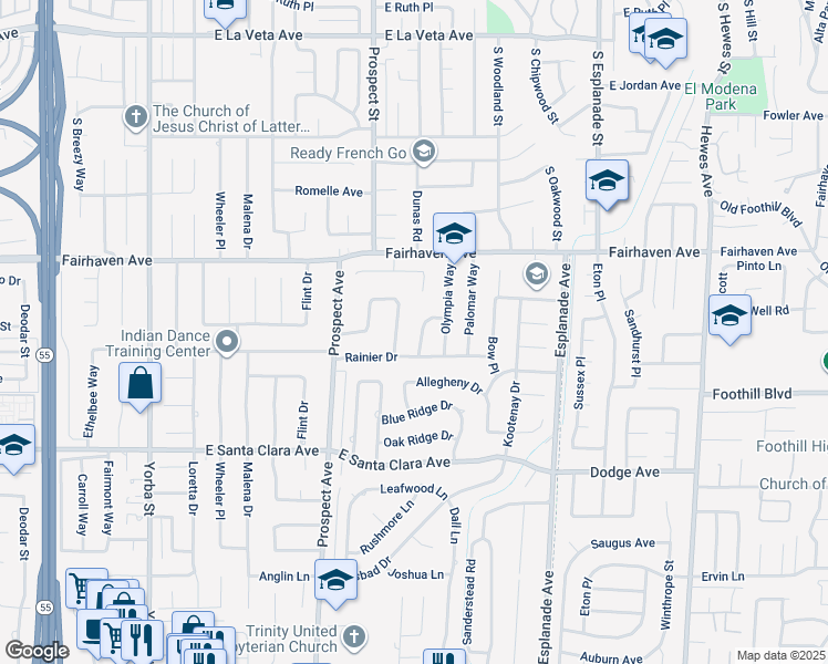 map of restaurants, bars, coffee shops, grocery stores, and more near 13161 Crestline Drive in North Tustin