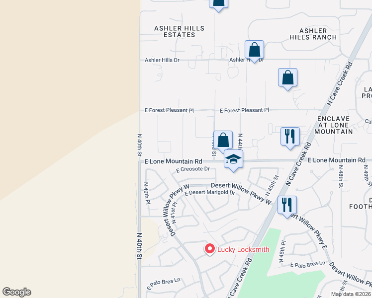 map of restaurants, bars, coffee shops, grocery stores, and more near 31423 North 41st Place in Cave Creek