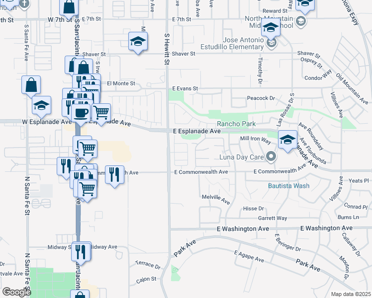 map of restaurants, bars, coffee shops, grocery stores, and more near 689 Daffodil Lane in San Jacinto